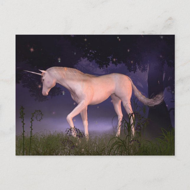 Carte Postale Unicorne dans le monde de la forêt humide (Devant)