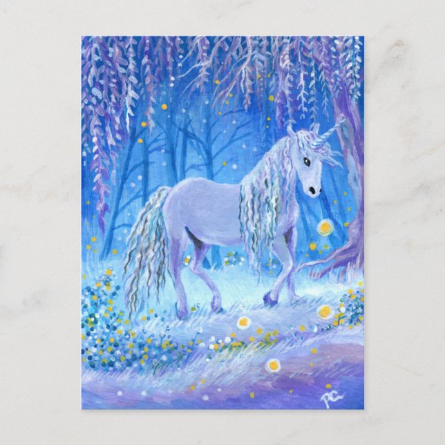 Carte Postale Unicorne dans les bois (Devant)