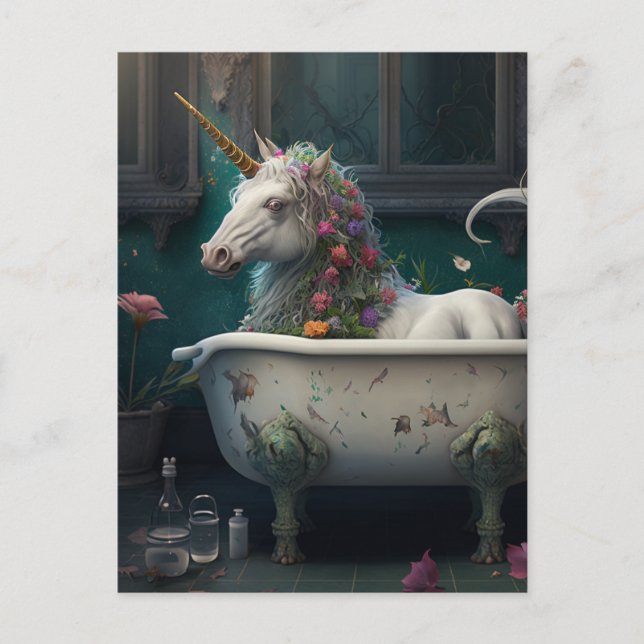 Carte Postale Unicorne dans une baignoire (Devant)
