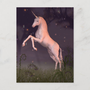 Carte Postale Unicorne dans une forêt illuminée de Lune