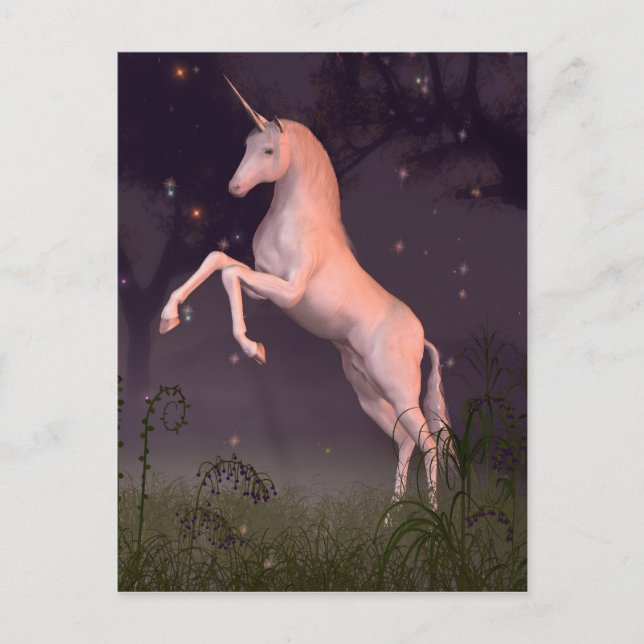 Carte Postale Unicorne dans une forêt illuminée de Lune (Devant)