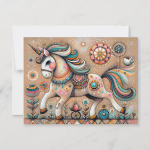 Carte Postale unicorne de la vibe de bohème folk lunatique