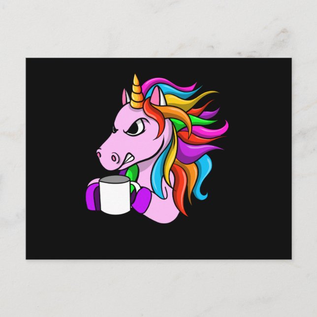 Carte Postale Unicorne En Colère Avec Café (Devant)