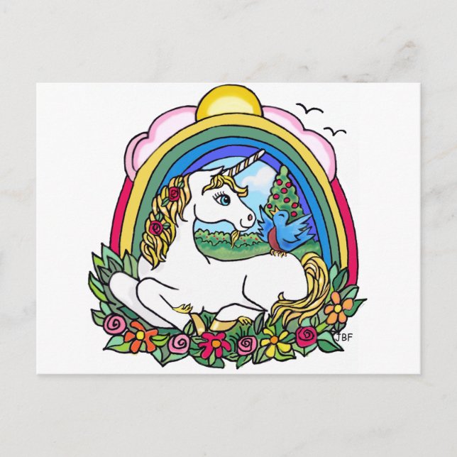 Carte Postale Unicorne et arc-en-ciel (Devant)
