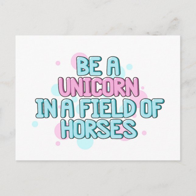 Carte Postale Unicorne | Être Unicorne Dans Un Champ De Chevaux (Devant)