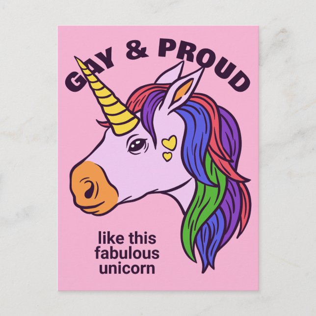 Carte Postale Unicorne Gay Texte Personnalisé (Devant)