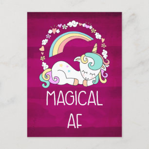 Carte Postale Unicorne humoristique magique AF sur Motif rouge f
