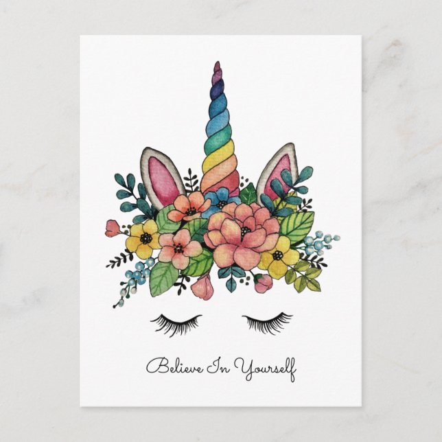 Carte Postale Unicorne Lashes Avec Rainbow Horn (Devant)