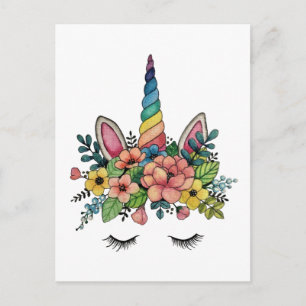 Carte Postale Unicorne Lashes Avec Rainbow Horn