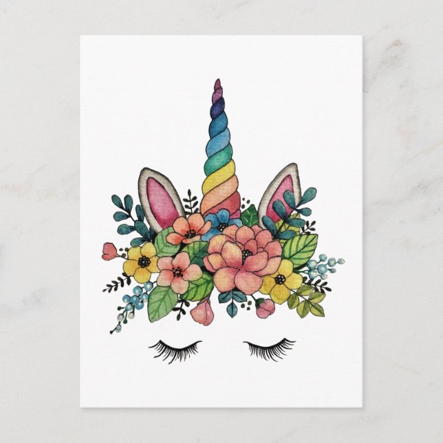 Carte Postale Unicorne Lashes Avec Rainbow Horn (Devant)