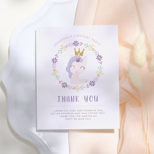 Carte Postale Unicorne magique Princesse   Merci d'anniversaire