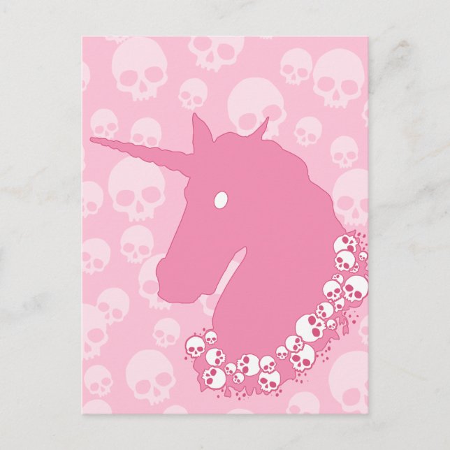 Carte Postale Unicorne rose avec crâne (Devant)