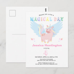 Carte Postale Unicorne rose Magique Jour Anniversaire Fête Invit
