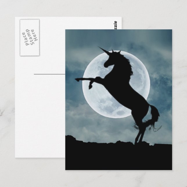 Carte Postale Unicorne Silhouette Pleine lune Ciel nocturne (Devant / Derrière)