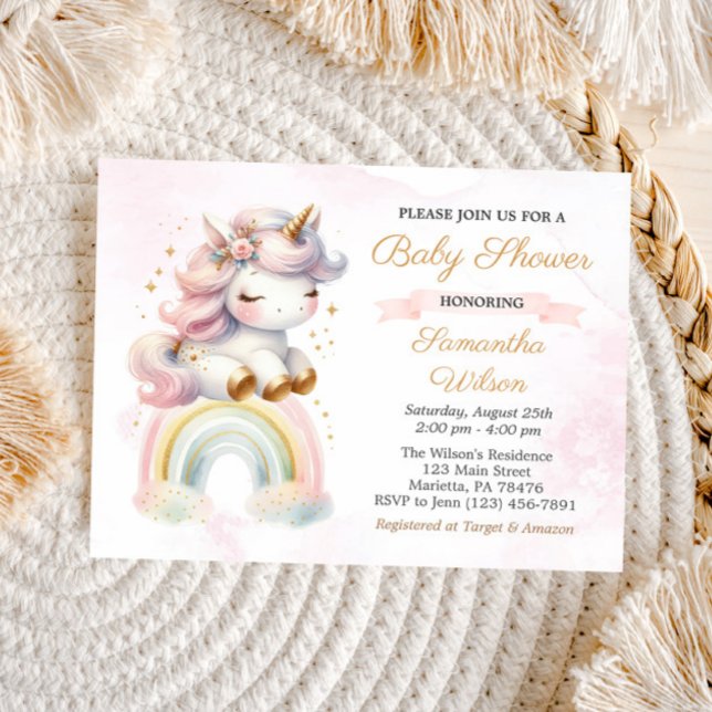 Carte Postale Unicorne sur Rainbow Baby shower Postcard Invitati (Créateur téléchargé)