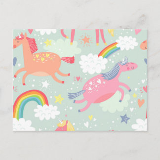 Carte Postale Unicornes et arc-en-ciel