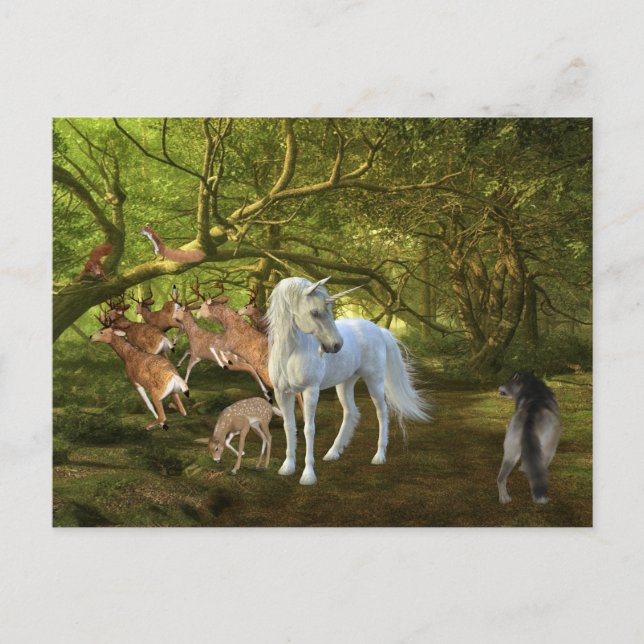 Carte Postale Unicorns Forest Defender Deer Wolf (Devant)