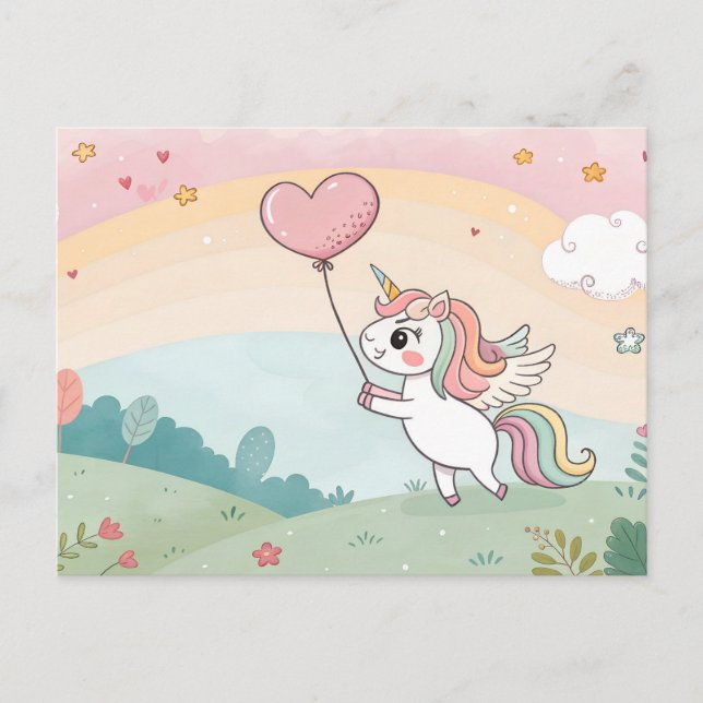 Carte Postale Unicorn's Heart Balloon (Devant)