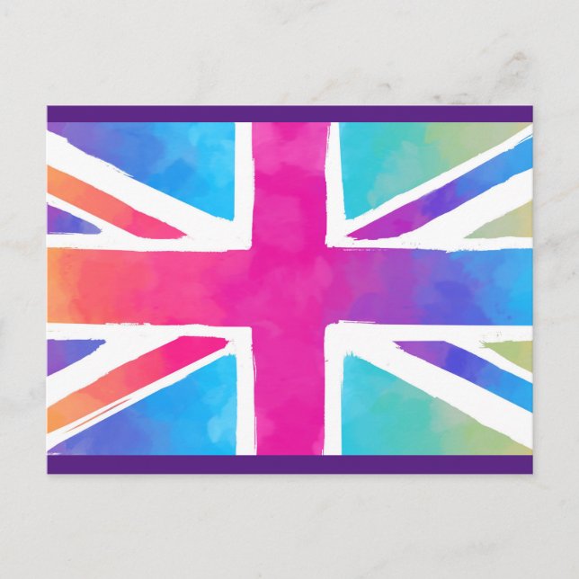Carte Postale Union Jack Flag à Bright Watercolors (Devant)