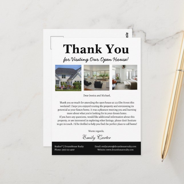 Carte Postale Unique Merci Open House immobilier (Devant/Arrière en situation)