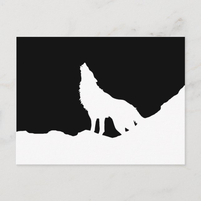 Carte Postale Unique Noir & Blanc Pop Art Wolf Silhouette (Devant)