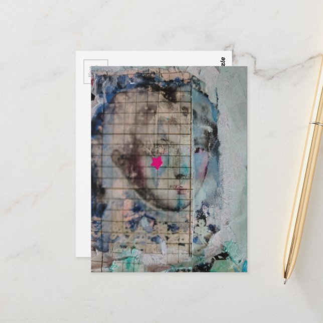 Carte Postale Unique person mixed media Collage pink star (Devant/Arrière en situation)