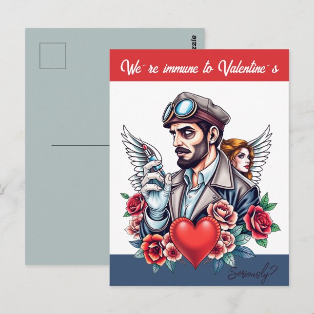 Carte Postale Unisex Anti-Valentine Tattoo art texte personnalis (Devant / Derrière)