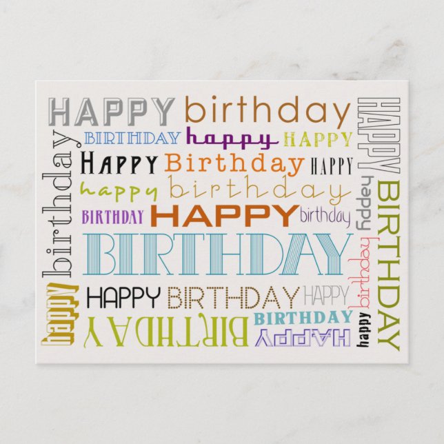 Carte Postale Unisex Happy Birthday Typography Postcard (Devant)