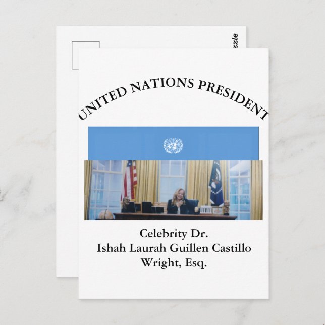 CARTE POSTALE #UNITEDNATIONSPRESIDENT DR. #LAURAHCASTILLOS ESQ. (Devant / Derrière)