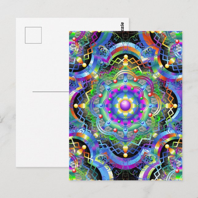 Carte Postale Univers Mandala Couleurs Psychédéliques (Devant / Derrière)