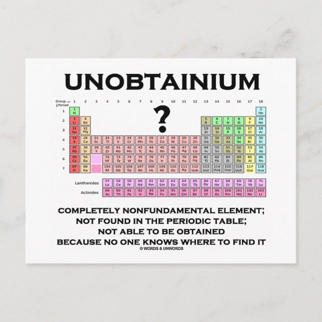 Carte Postale Unobtainium Élément complètement non fondamental (Devant)