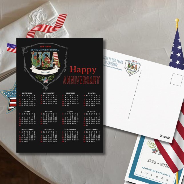 Carte Postale US 250 2026 Semiquincentennial Botanical Calendar  (US 250 2026 Semiquincentennial Botanical Calendar Postcard)