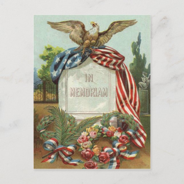 Carte Postale US Flag Eagle Wreath Tombstone Gravestone Rose (Devant)