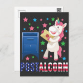 Carte Postale US Postal Worker Adorable Post Unicorn 4 juillet (Devant / Derrière)