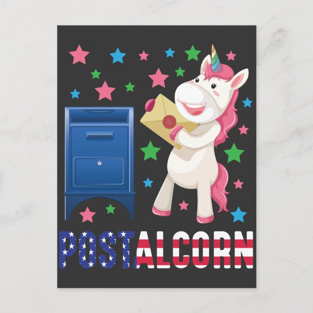 Carte Postale US Postal Worker Adorable Post Unicorn 4 juillet (Devant)