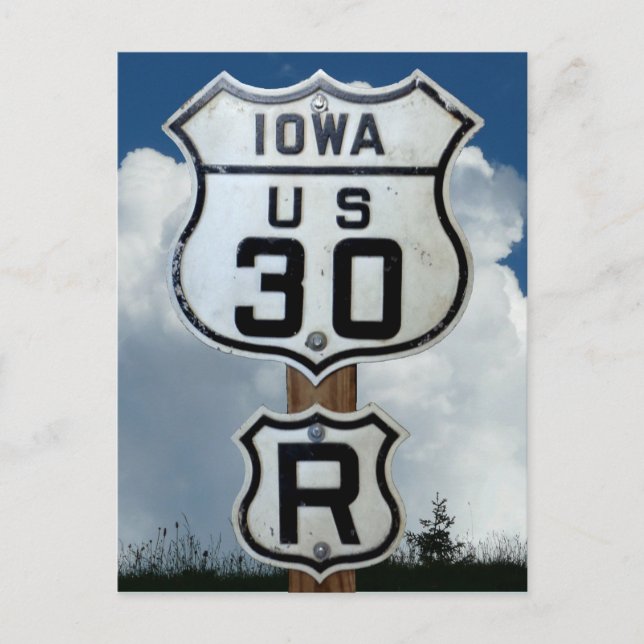 Carte Postale US Route 30, Iowa, panneau "R" rare, Lincoln Highw (Devant)