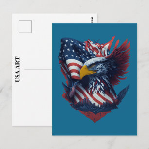 Carte Postale USA Art Aigle Rouge Blanc Bleu Patriotisme Liberté