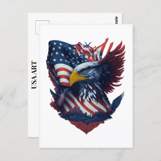 Carte Postale USA Art Eagle Rouge Blanc Bleu Patriotisme Liberté
