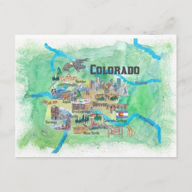 Carte Postale USA Colorado State Travel Poster Art Illustré (Devant)