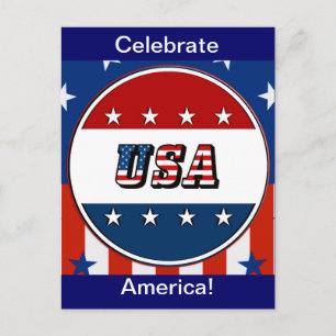 Carte Postale USA - Drapeau américain et étoiles dans le cercle 