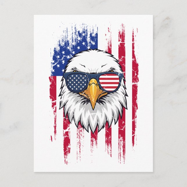 Carte Postale USA Flag And American Bald Eagle Grunge (Devant)