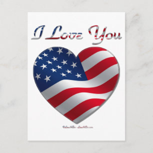Carte Postale USA Flag Heart Je t'aime