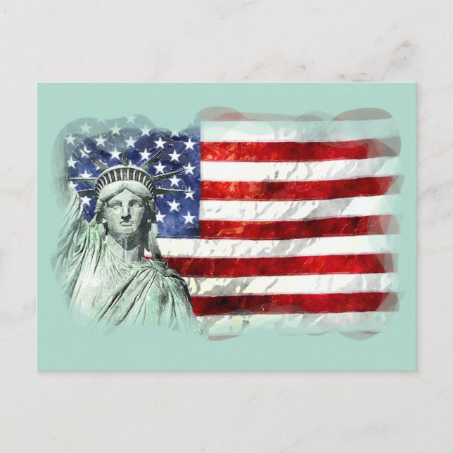 CARTE POSTALE USA FLAG & LIBERTY (Devant)
