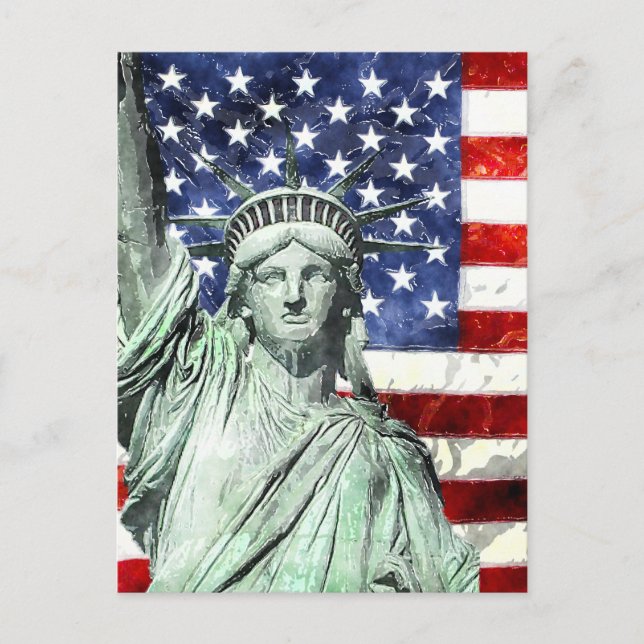 CARTE POSTALE USA FLAG & LIBERTY (Devant)