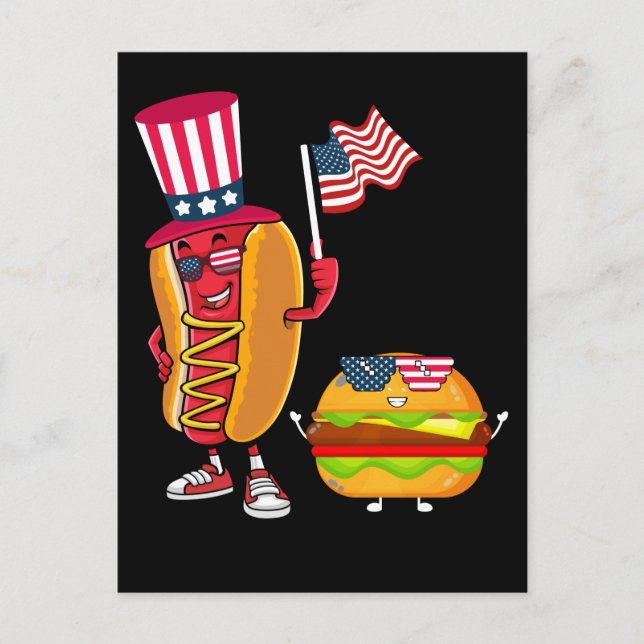 Carte Postale USA Hotdog Burger Drapeau américain 4 juillet (Devant)