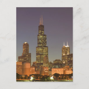 Carte Postale USA, Illinois, Chicago : City Skyline / Soirée
