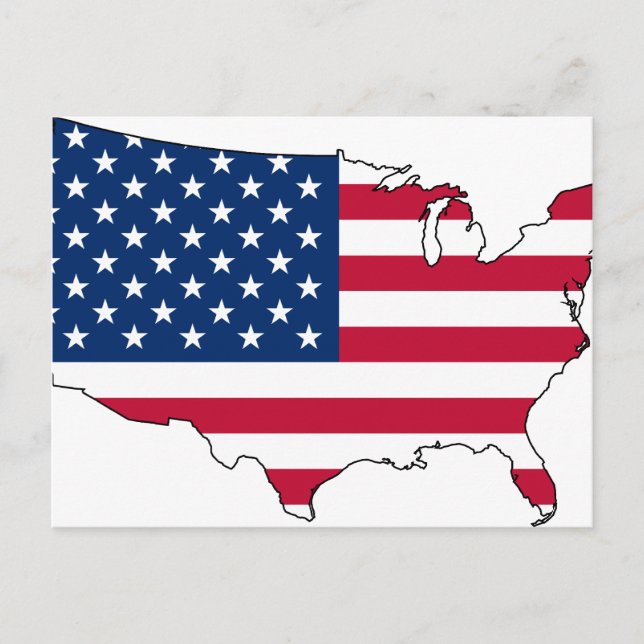 Carte Postale Usa Map, drapeau des États-Unis (Devant)