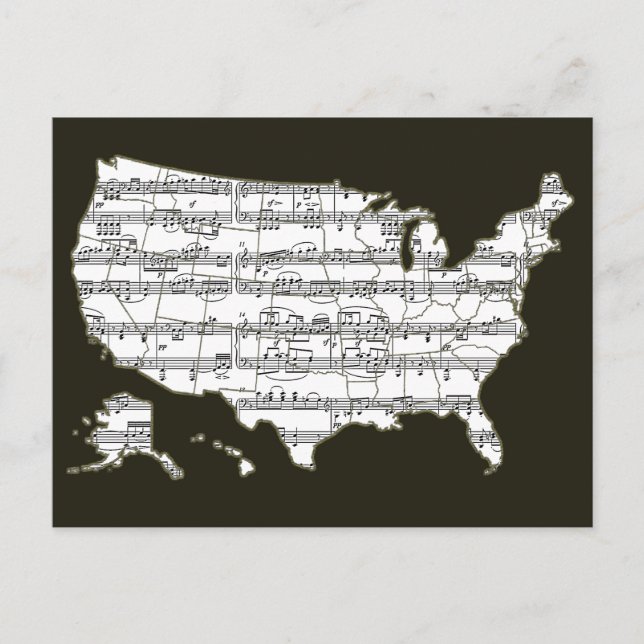 Carte Postale USA Map & Musical Notes (Devant)