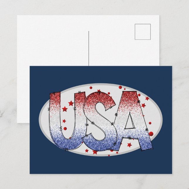 Carte Postale USA Shimmer et Stars Word Art (Devant / Derrière)