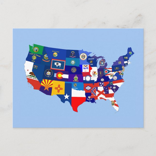 Carte Postale usa united states america republic flag map (Devant)